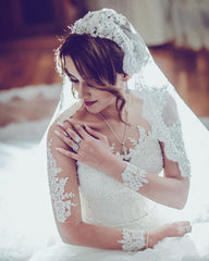 Long Train See Through Back Bride Lace Long Sleeve Ball Gown Wedding Dress