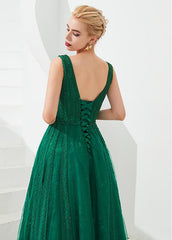 Shining Tulle V-neck A-line Formal & Evening Dress