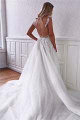 Appliques See Through Open Back Straps Backless Bridal Wedding Dress