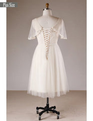 Plus Size Knee Length Short Champagne Appliques Tulle Wedding Dress