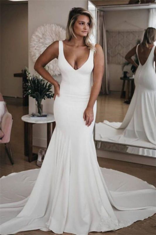 Mermaid Long Zipper Up Sexy Straps Satin Wedding Dress