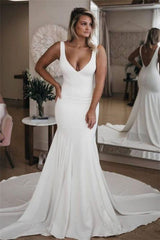 Mermaid Long Zipper Up Sexy Straps Satin Wedding Dress