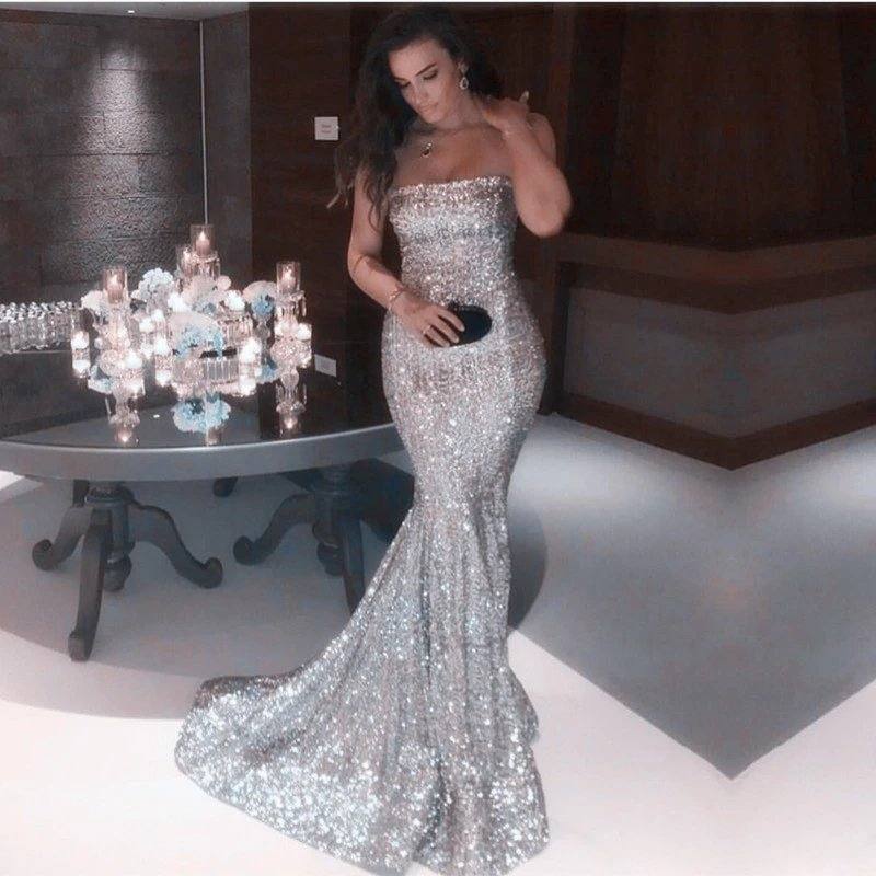 Strapless Sequin Mermaid Prom Evening Dresses - RongMoon