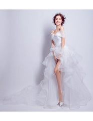 Lace Up Ruffles High Low Off-the-shoulder Tulle Wedding Dress