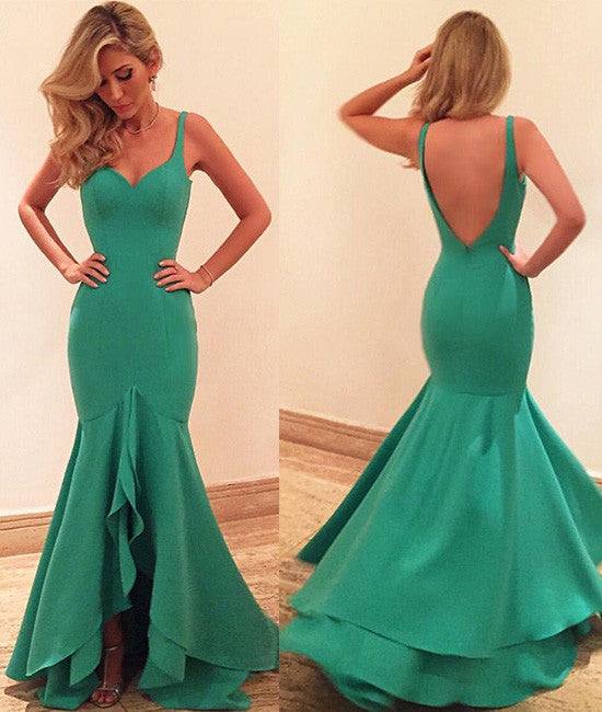 Green mermaid long prom dress, green evening dress - RongMoon