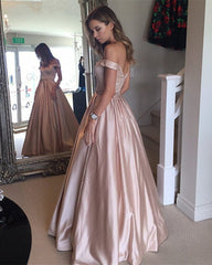Emerald Green Satin V-neck Evening Gowns Long Off Shoulder Prom Dresses