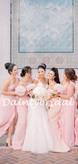 Simple One Shoulder Side Slit Chiffon Long Bridesmaid Dresses.DB10765
