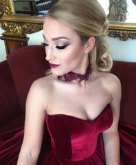 Burgundy Velvet Sweetheart Bodice Corset Ball Gowns Wedding Dresses 2022
