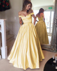 Sexy Off Shoulder Beaded Sashes Satin Prom Dresses Ball Gowns