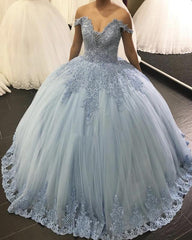 Lace Embroidery Tulle Ball Gowns Wedding Off Shoulder Dresses