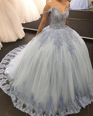 Lace Embroidery Tulle Ball Gowns Wedding Off Shoulder Dresses