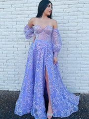 Purple tulle lace long prom dress, purple tulle formal dress - RongMoon