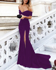 Sexy Leg Split V-neck Off Shoulder Long Mermaid Prom Dresses