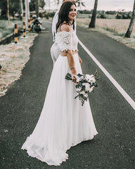 Elegant Boho Lace Crop Wedding Dresses Two Piece