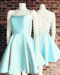 Short Satin Homecoming Dresses Lace Up Back