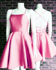 Short Satin Homecoming Dresses Lace Up Back