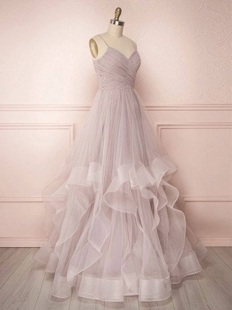 Simple Lotus root starch tulle long prom dress, tulle evening dress - RongMoon
