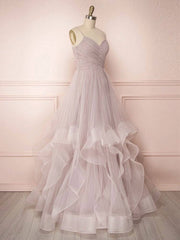 Simple Lotus root starch tulle long prom dress, tulle evening dress - RongMoon