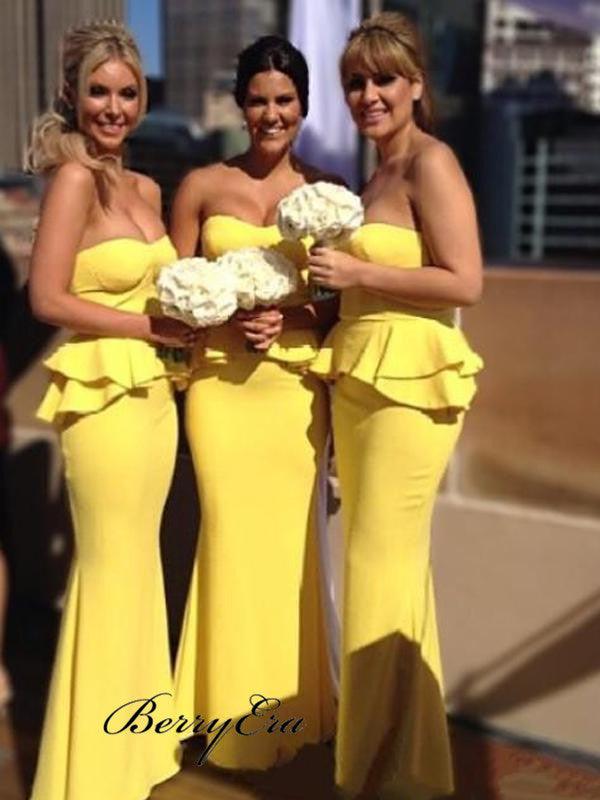 Strapless Mermaid Bridesmaid Dresses, Unique Yellow Mermaid Bridesmaid Dresses - RongMoon