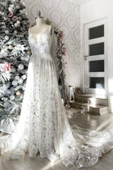 Gray v neck tulle long prom dress gray evening dress - RongMoon