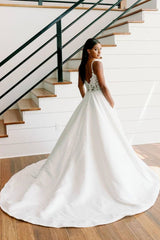 White v neck lace long prom dress white lace bridesmaid dress - RongMoon