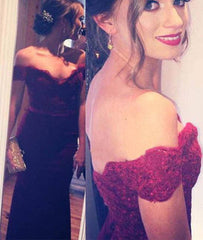 Custom Made Sweetheart Neck off shoulder Mermaid Burgundy Prom Dress, Bridesmaid Dress - RongMoon