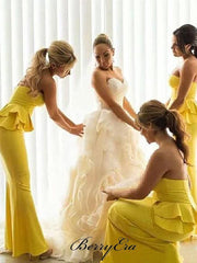 Strapless Mermaid Bridesmaid Dresses, Unique Yellow Mermaid Bridesmaid Dresses - RongMoon