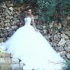 Vintage Lace Long Sleeves Tulle Ball Gowns Wedding Dresses