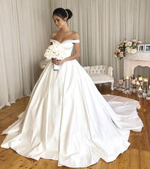 Classic Off Shoulder Satin Wedding Dresses Ball Gowns