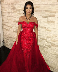 Sequin Lace Off Shoulder Mermaid Evening Dresses With Removable Skirt