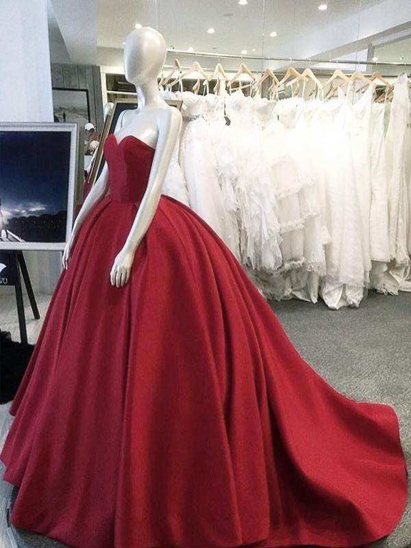 Sexy Sweetheart Long Satin Wedding Dresses Ball Gowns 2017