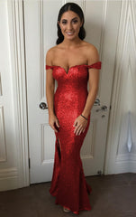 Off Shoulder Long Sequins Mermaid Bridesmaid Dresses