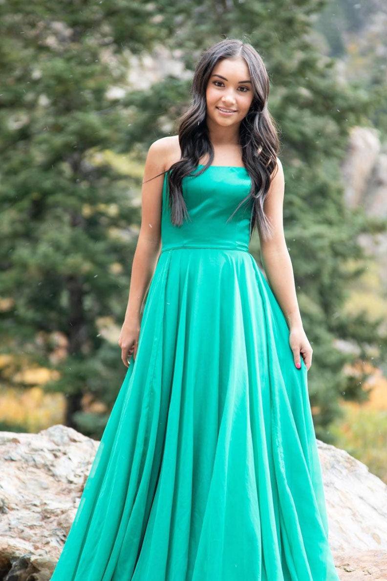 Simple green chiffon long prom dress green formal dress - RongMoon