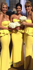 Strapless Mermaid Bridesmaid Dresses, Unique Yellow Mermaid Bridesmaid Dresses - RongMoon