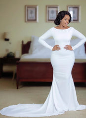 Mermaid Long Sleeves Bridal Spandex White Wedding Dress