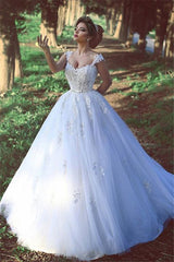 Lace Sweep Train Ball Gown Crystal Tulle Bridal Wedding Dress
