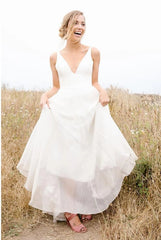 Sexy Chiffon Simple Beach Deep V-neckline Wedding Dress