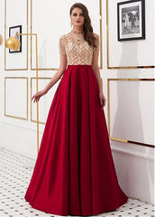 Tulle & Satin High Collar Gold  A-line Prom Dress