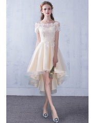 Off The Shoulder Lace High Low Champagne Wedding Reception Dress