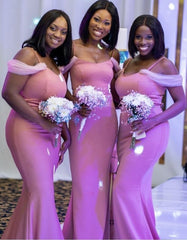 Mermaid Satin Spagehtti Straps lavender Bridesmaid Dress