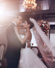 Tulle Appliques Stylish Strapless Wedding Dress With Detachable Overskirt