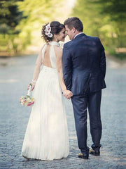 Cheap Halter Pleats Tulle Floor Length Sexy Wedding Dress