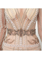 Gold Beading V Neck Long Sleeve Mermaid Prom Dress