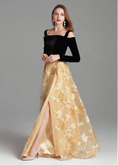 Velvet & Organza Off-the-shoulder Champagne Black Prom Dress