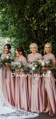 Best Scoop Neck Short Sleeve Two-piece Lace Satin Evening Dresses Party Long Bridesmaid Dresses.DB10657
