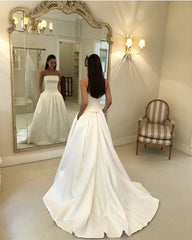 Princess Style Strapless Bodice Corset Satin Wedding Dresses