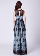 Lace V-neck Black Long A-line Prom Dress