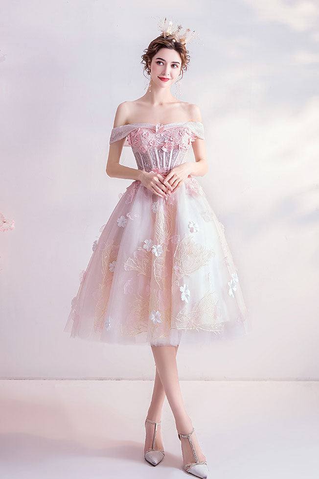 Pink sweetheart tulle lace short prom dress pink cocktail dress - RongMoon