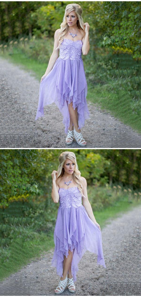 Strapless Lace Bridesmaid Dresses, Unique Purple Wedding Guest Dresses - RongMoon