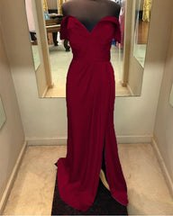 Long Chiffon V-neck Off Shoulder Formal Dresses Leg Slit Bridesmaid Dress